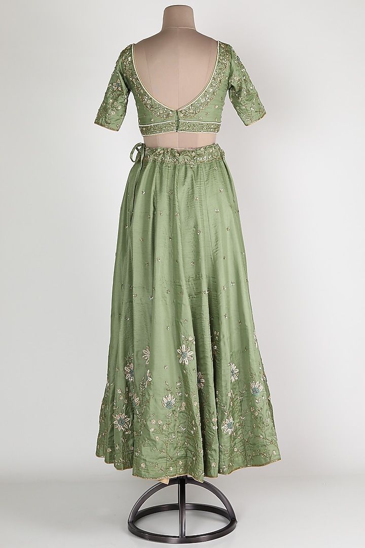 Olive Green Embroidered Wedding Lehenga Set by Zuri at Pernia's Pop Up Shop