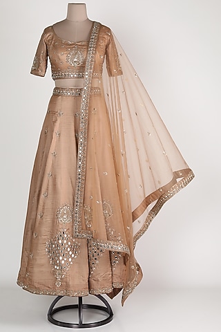 Beige Embroidered Lehenga Set by Zuri