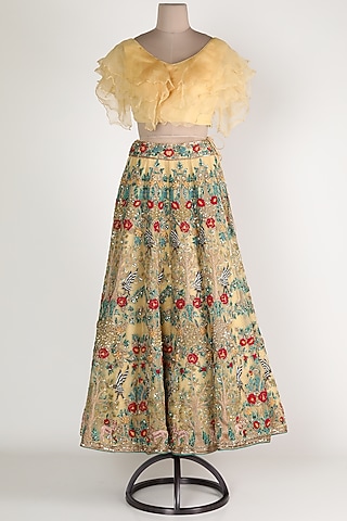 Yellow Embroidered Lehenga Set by Zuri