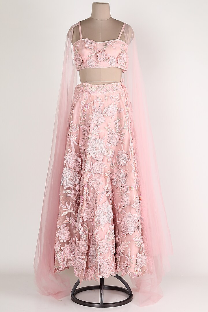 Blush Pink Embroidered Lehenga Set by Zuri