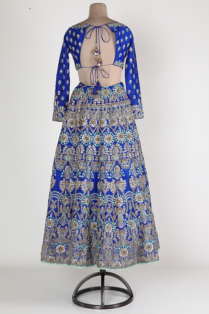 Cobalt Blue Embroidered Bridal Lehenga Set by Zuri at Pernia's Pop Up Shop