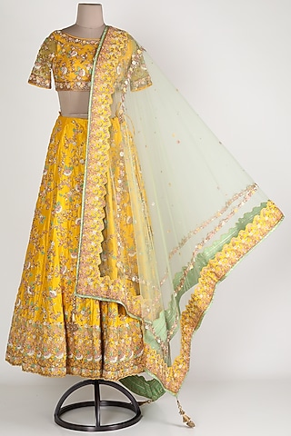 Yellow Zari Embroidered Lehenga Set by Zuri