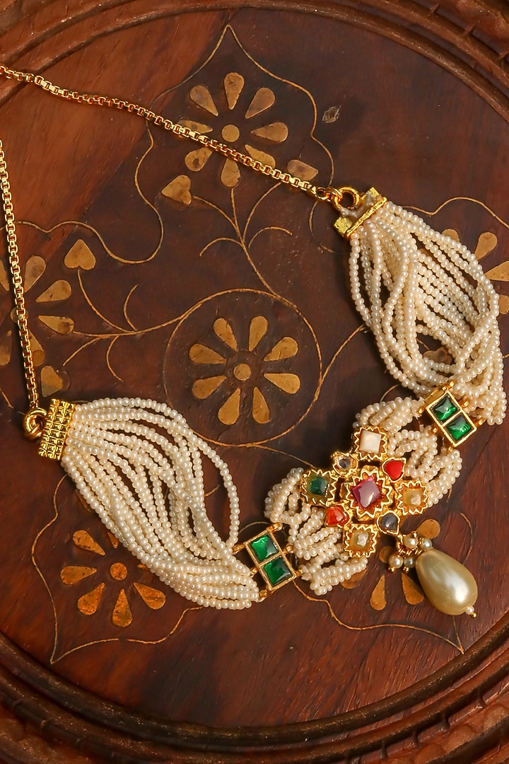 Gold Plated Jadau Kundan Polki Bracelet by Zevar King at Pernia's Pop Up Shop