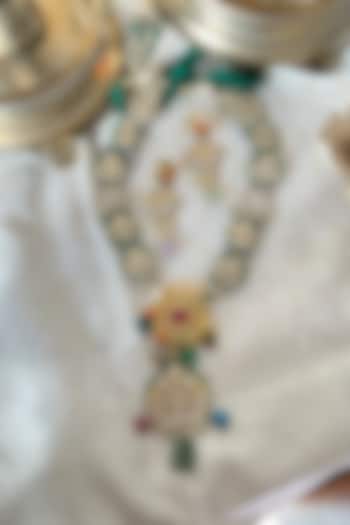 Gold Plated Green Jadau Kundan Polki Long Necklace Set by Zevar King at Pernia's Pop Up Shop