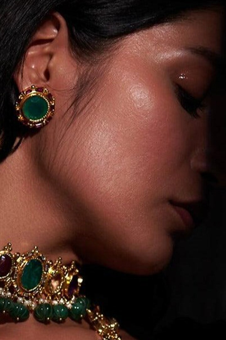 Gold Plated Jadau Kundan Polki & Multi-Colored Stone Long Necklace Set by Zevar King at Pernia's Pop Up Shop