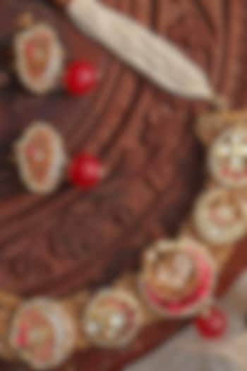 Gold Plated Red Jadau Kundan Polki Choker Necklace Set by Zevar King at Pernia's Pop Up Shop