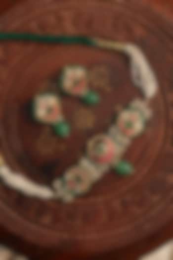 Gold Plated Jadau Kundan Polki Choker Necklace Set by Zevar King at Pernia's Pop Up Shop