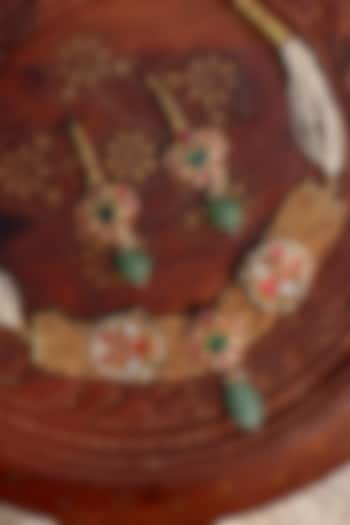 Gold Plated Jadau Kundan Polki Choker Necklace Set by Zevar King at Pernia's Pop Up Shop