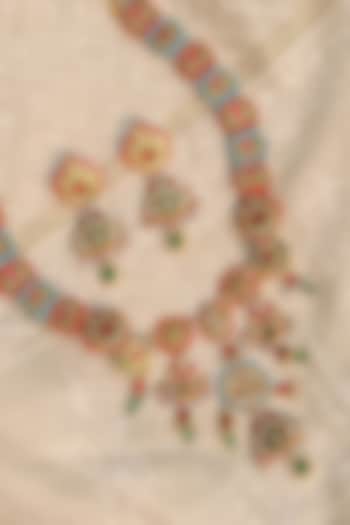 Gold Plated Multi-Colored Jadau Kundan Polki Long Necklace Set by Zevar King at Pernia's Pop Up Shop