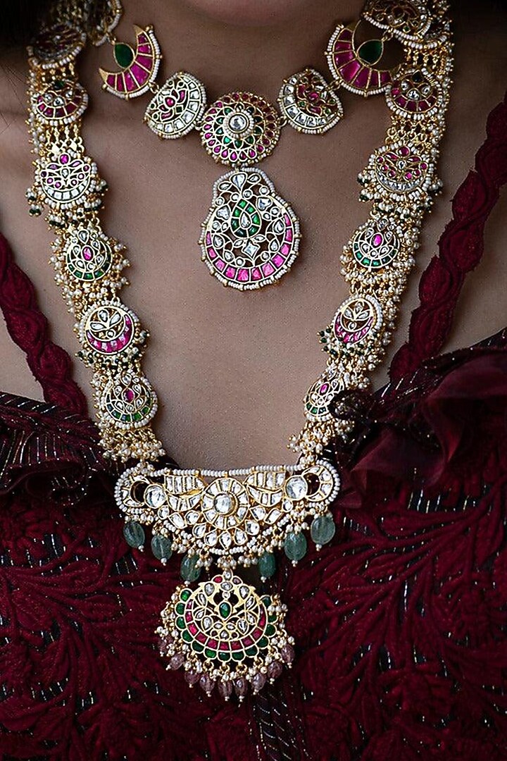 Gold Plated Jadau Kundan Polki Long Necklace Set by Zevar King at Pernia's Pop Up Shop