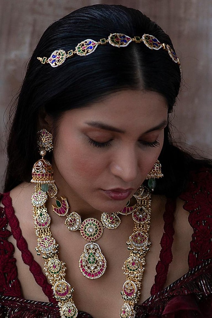 Gold Plated Jadau Kundan Polki Mathapatti by Zevar King at Pernia's Pop Up Shop