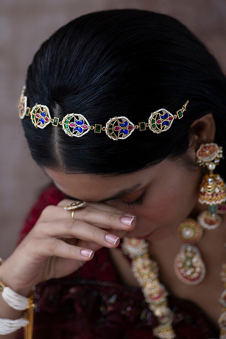 Gold Plated Jadau Kundan Polki Mathapatti by Zevar King at Pernia's Pop Up Shop