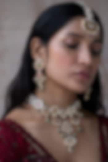 Gold Plated Jadau Kundan Polki Necklace Set by Zevar King at Pernia's Pop Up Shop