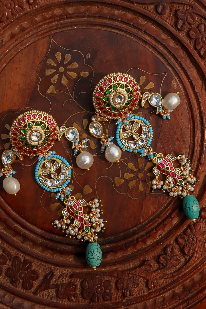 Gold Plated Jadau Kundan Polki Dangler Earrings by Zevar King at Pernia's Pop Up Shop