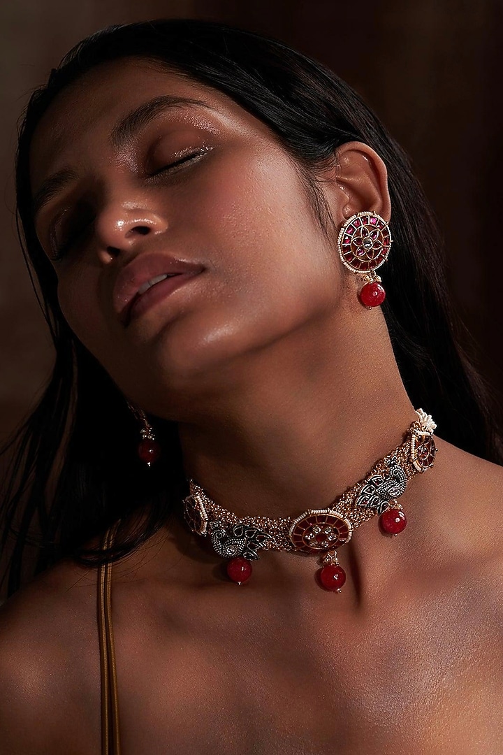 Gold Plated Jadau Kundan Polki Choker Necklace Set by Zevar King at Pernia's Pop Up Shop