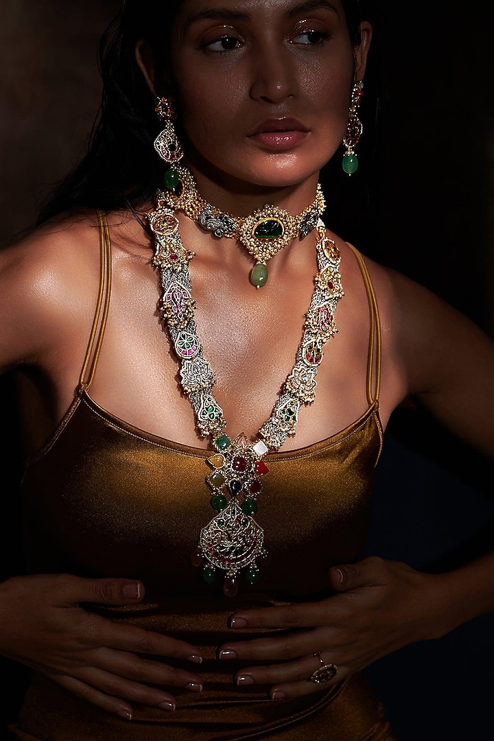 Gold Plated Jadau Kundan Polki Necklace Set by Zevar King at Pernia's Pop Up Shop