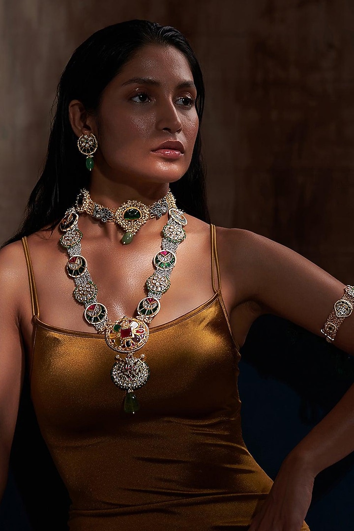 Gold Plated Jadau Kundan Polki Necklace Set by Zevar King at Pernia's Pop Up Shop