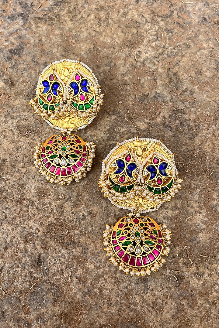 Gold Plated Jadau Kundan Polki Dangler Earrings by Zevar King at Pernia's Pop Up Shop