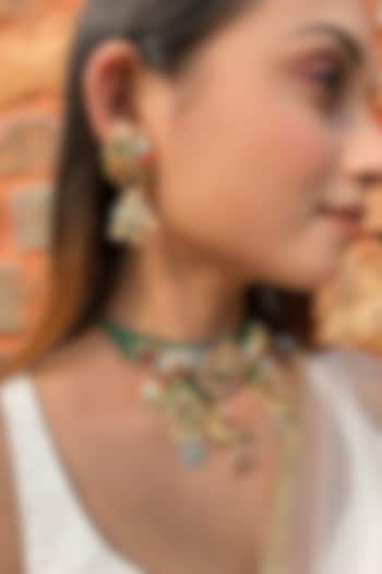 Gold Plated Jadau Kundan Handcrafted Choker Necklace Set by Zevar King at Pernia's Pop Up Shop