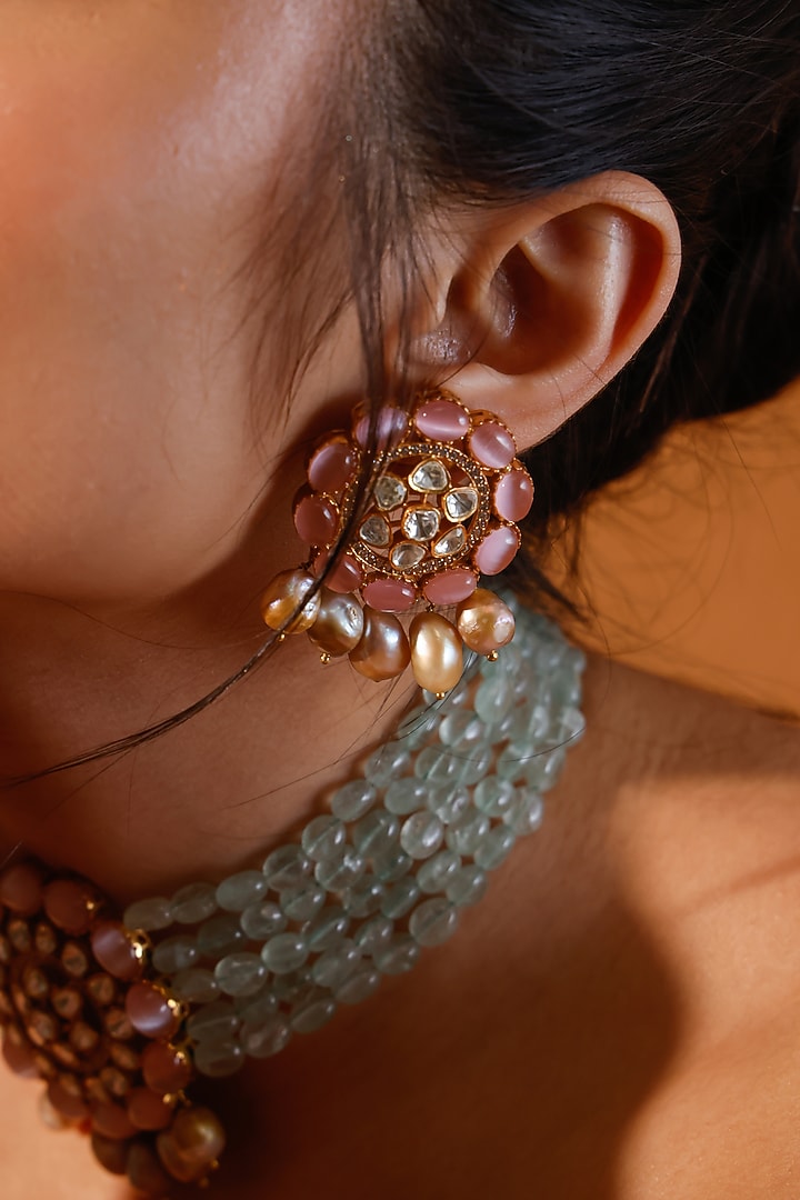 Gold Finish Kundan Polki Choker Necklace Set by Zevar King at Pernia's Pop Up Shop