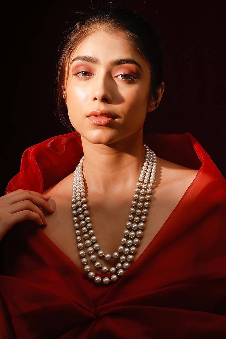 Gold Finish Pearl Necklace by Zevar King at Pernia's Pop Up Shop