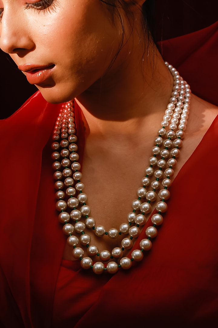 Gold Finish Pearl Necklace by Zevar King at Pernia's Pop Up Shop