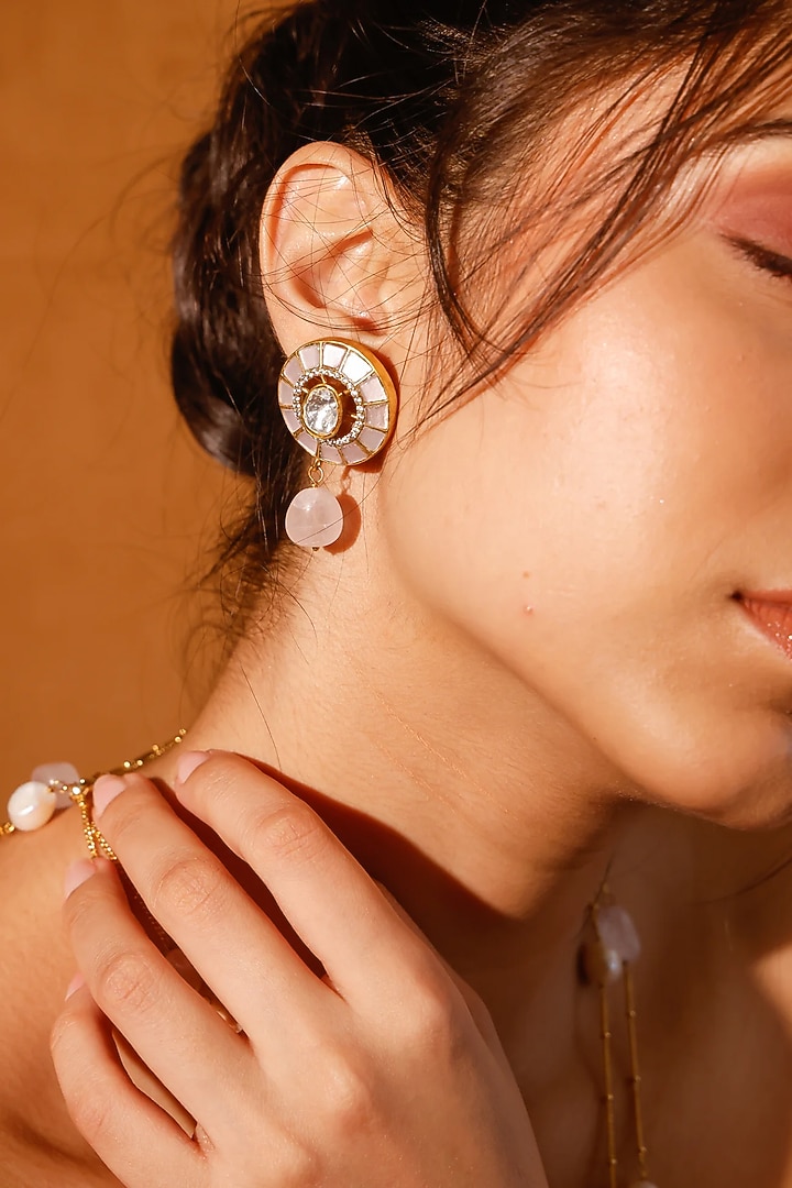 Gold Finish Kundan Polki Pendant Necklace Set by Zevar King at Pernia's Pop Up Shop
