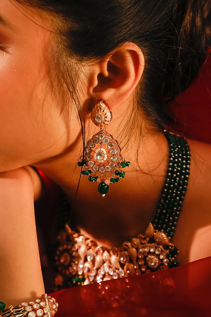 Gold Finish Kundan Polki & Multi-Colored Stone Choker Necklace Set by Zevar King at Pernia's Pop Up Shop