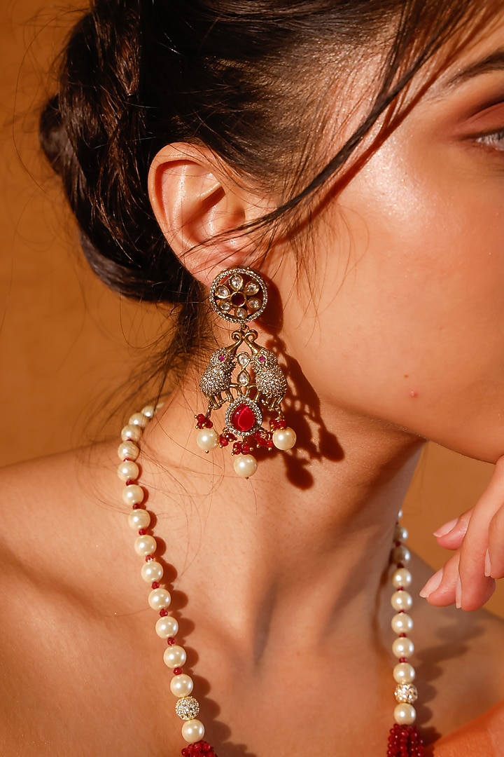 Gold Finish Kundan Polki & Multi-Colored Stone Long Necklace Set by Zevar King at Pernia's Pop Up Shop