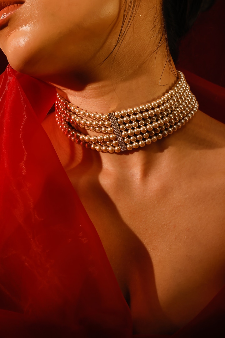 Gold Finish Kundan Polki & Multi-Colored Stone Choker Necklace by Zevar King at Pernia's Pop Up Shop