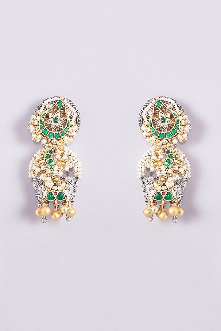Gold Finish Kundan Polki & Multi-Colored Stone Earrings by Zevar King at Pernia's Pop Up Shop