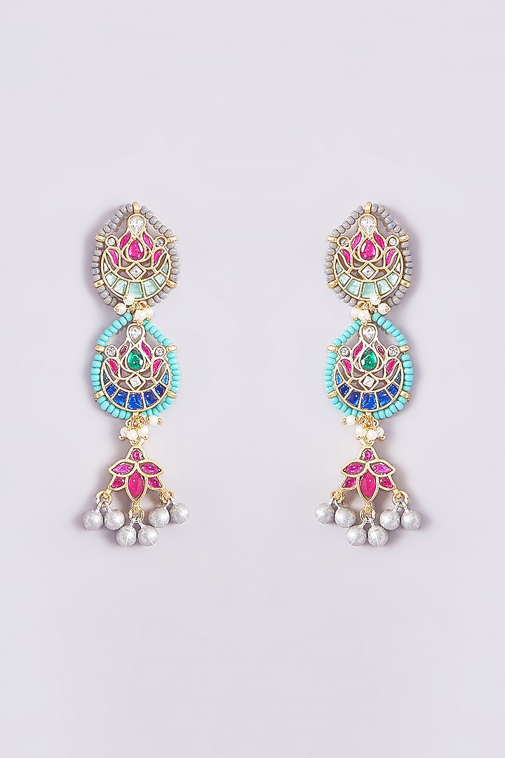 Gold Finish Kundan Polki & Multi-Colored Stone Necklace Set by Zevar King at Pernia's Pop Up Shop