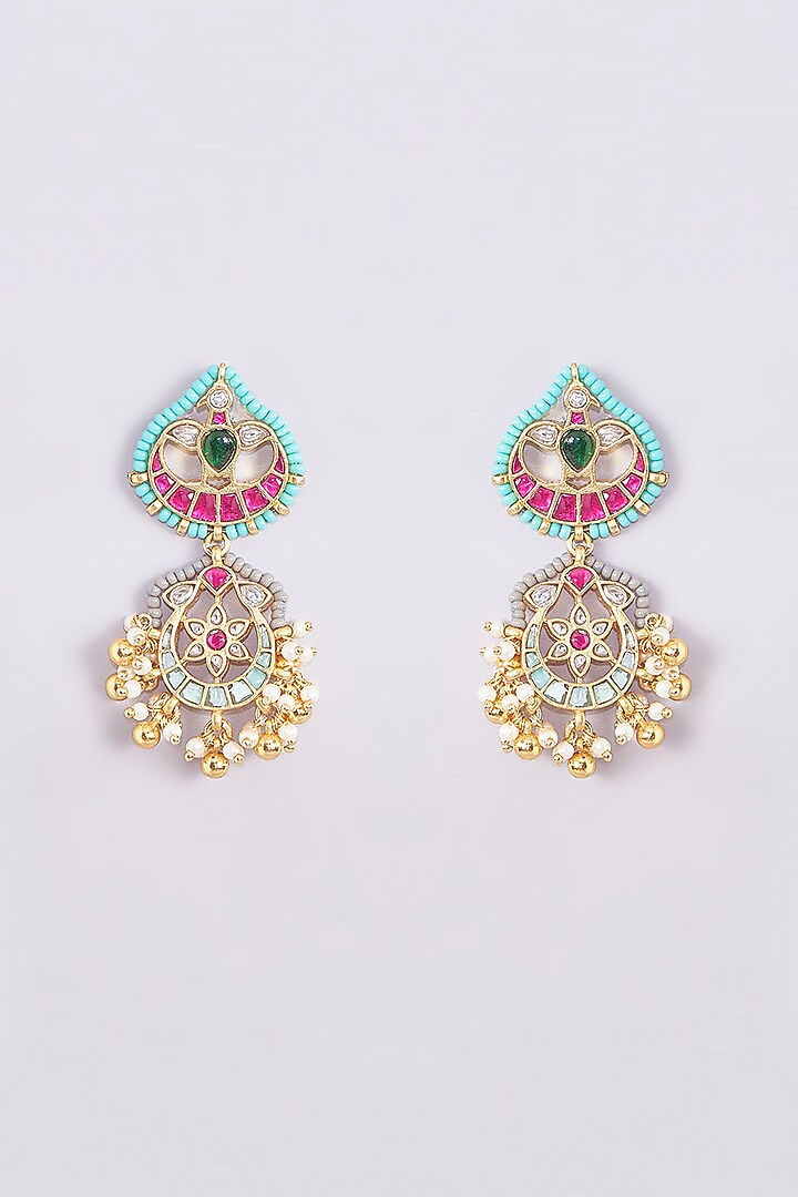 Gold Finish Kundan Polki & Multi-Colored Stone Necklace Set by Zevar King at Pernia's Pop Up Shop