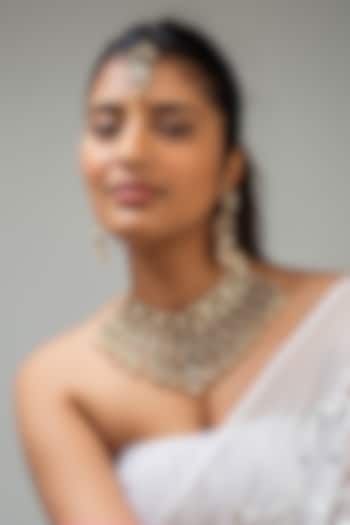 Gold Finish Green Kundan Polki Necklace Set In Sterling Silver by Zevar King at Pernia's Pop Up Shop