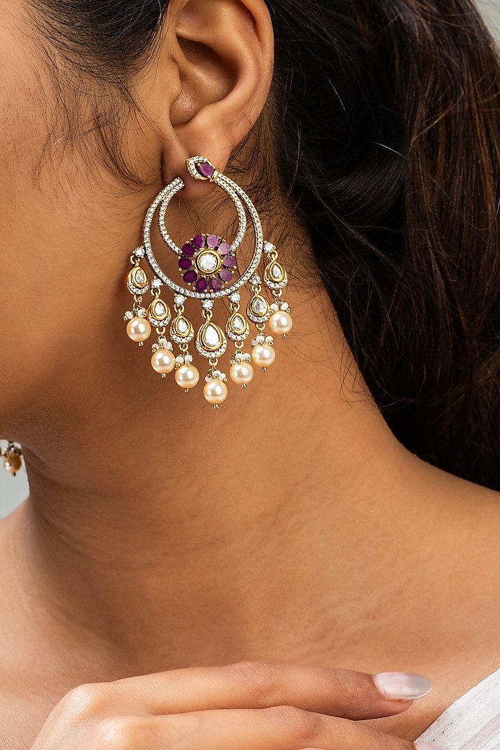 Gold Finish AD Stone Dangler Earrings by Zevar King at Pernia's Pop Up Shop