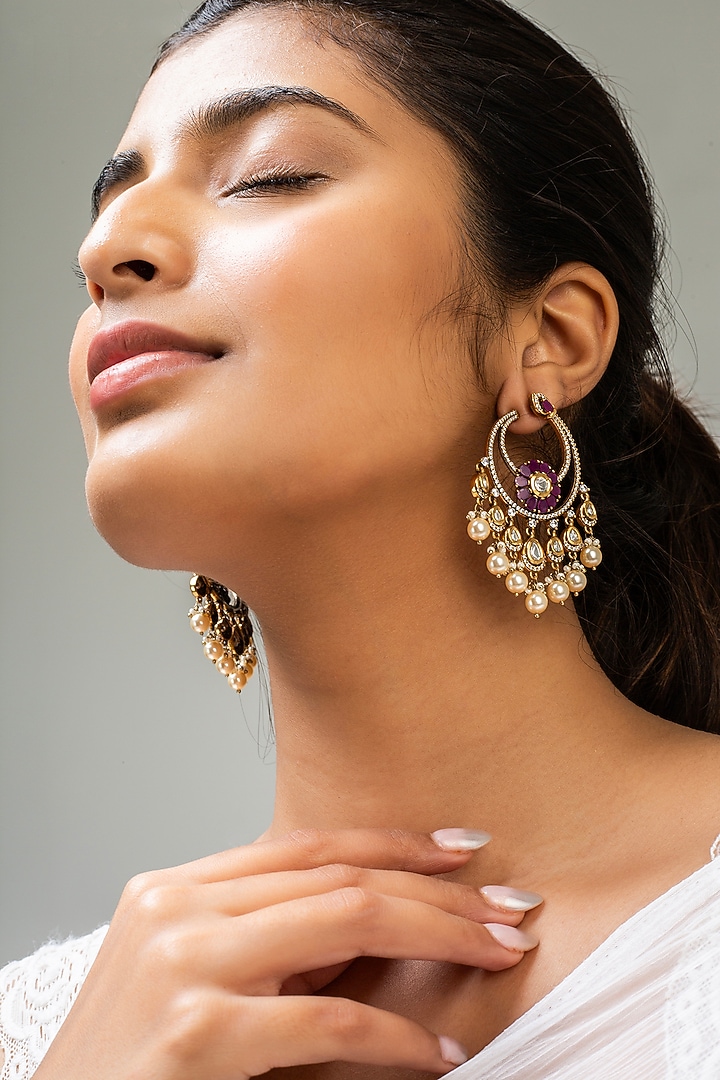 Gold Finish AD Stone Dangler Earrings by Zevar King at Pernia's Pop Up Shop