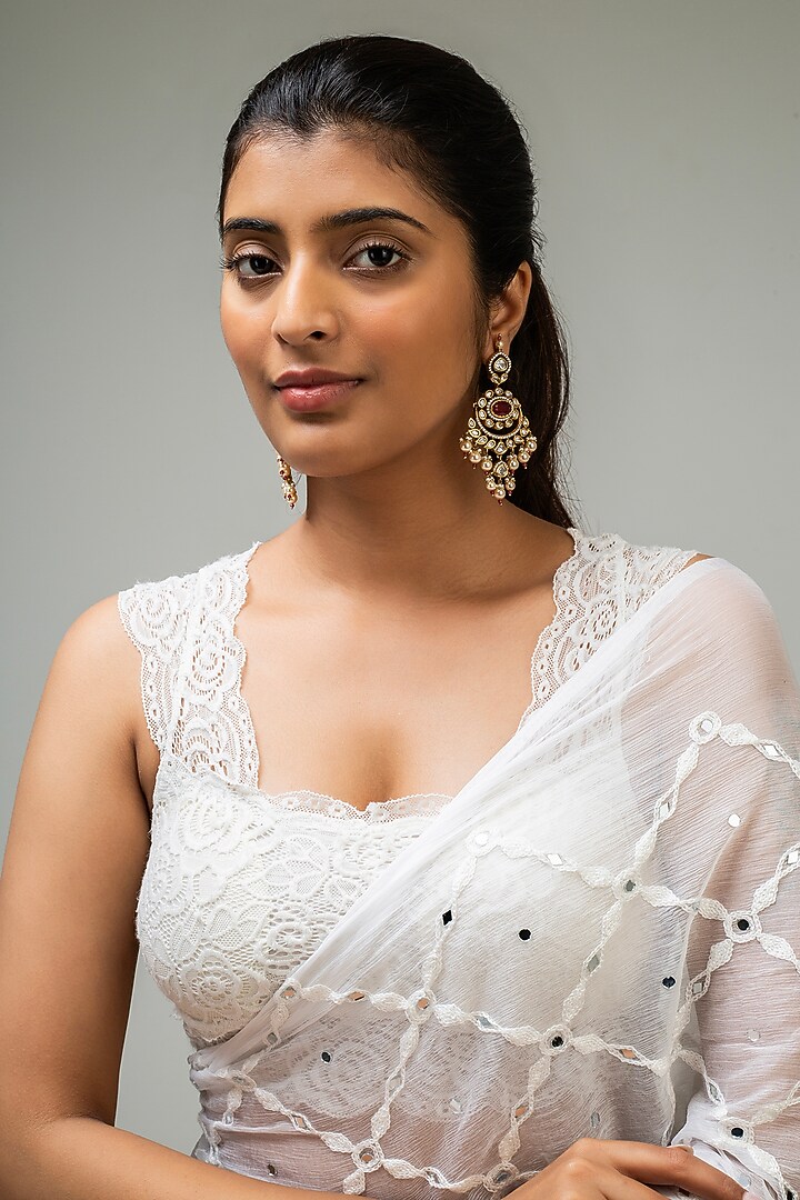 Gold Finish Red Kundan Polki Dangler Earrings by Zevar King at Pernia's Pop Up Shop
