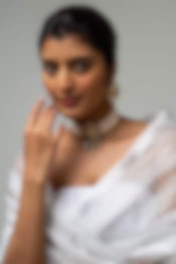 Gold Finish Kundan Polki & Blue Stone Choker Necklace Set by Zevar King at Pernia's Pop Up Shop