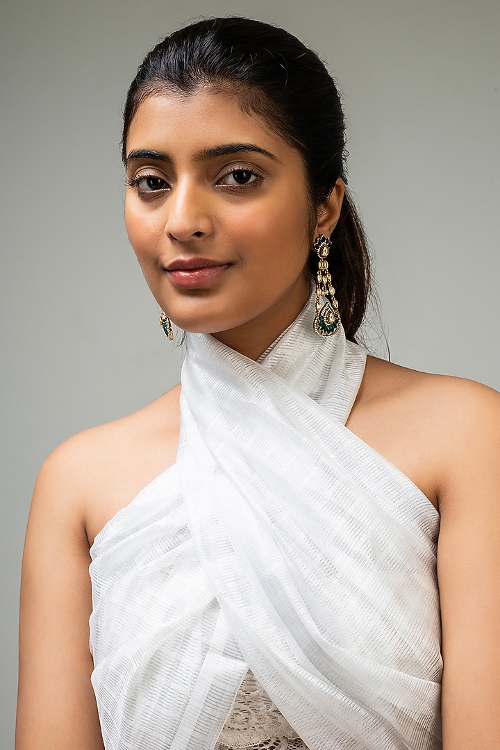 Gold Finish Green Kundan Polki Dangler Earrings by Zevar King at Pernia's Pop Up Shop