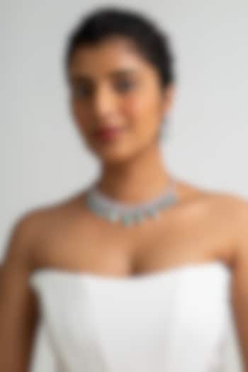 Gold Finish American Diamond & Mint Green Stone Necklace Set by Zevar King at Pernia's Pop Up Shop
