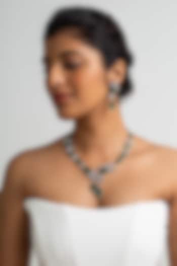 Gold Finish American Diamond & Green Stone Necklace Set by Zevar King at Pernia's Pop Up Shop