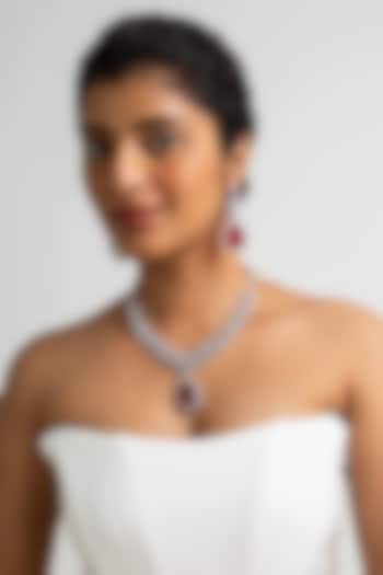 Gold Finish American Diamond & Red Stone Necklace Set by Zevar King at Pernia's Pop Up Shop