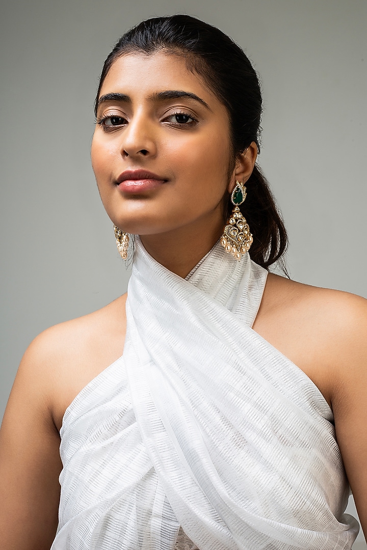 Gold Finish Green Kundan Polki Dangler Earrings by Zevar King at Pernia's Pop Up Shop