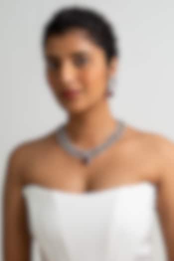 Gold Finish American Diamond & Red Stone Necklace Set by Zevar King at Pernia's Pop Up Shop