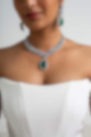 Gold Finish American Diamond & Green Stone Necklace Set by Zevar King at Pernia's Pop Up Shop