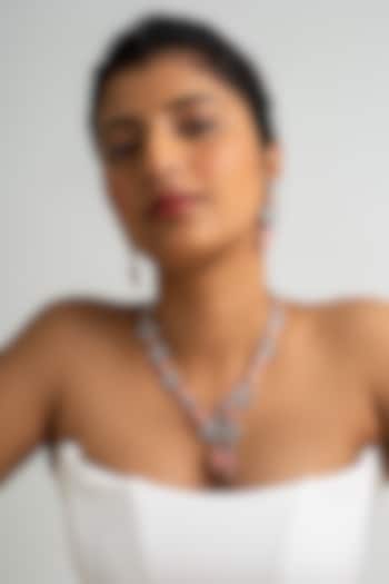 Gold Finish American Diamond & Pink Stone Necklace Set by Zevar King at Pernia's Pop Up Shop