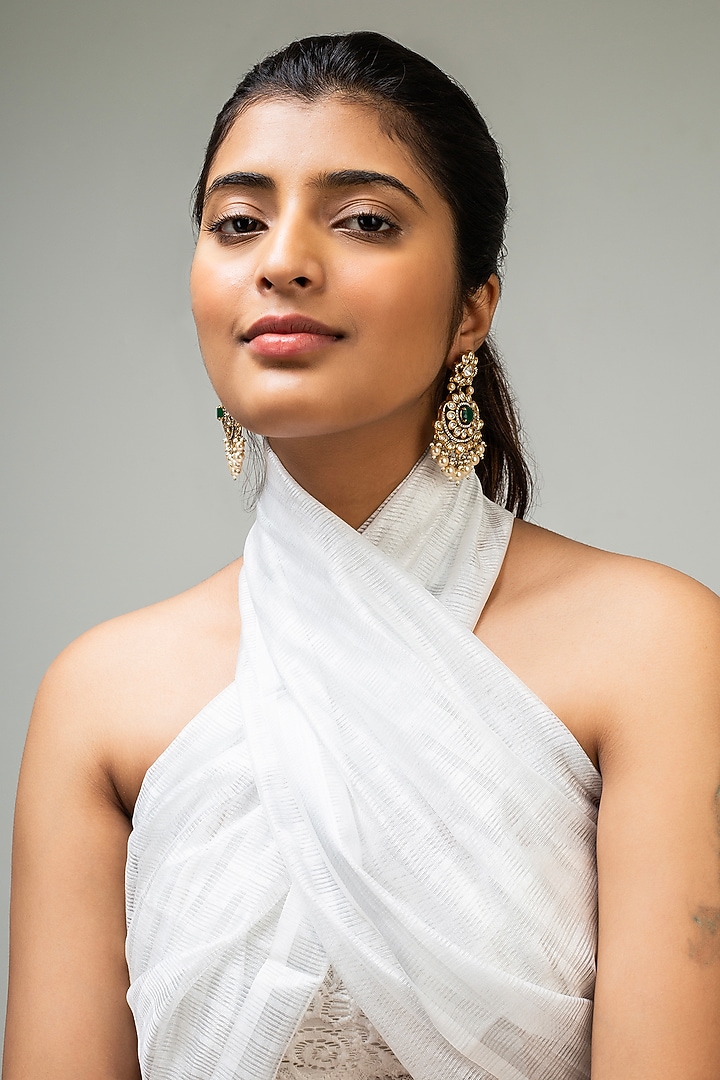 Gold Finish Green Kundan Polki Dangler Earrings by Zevar King at Pernia's Pop Up Shop
