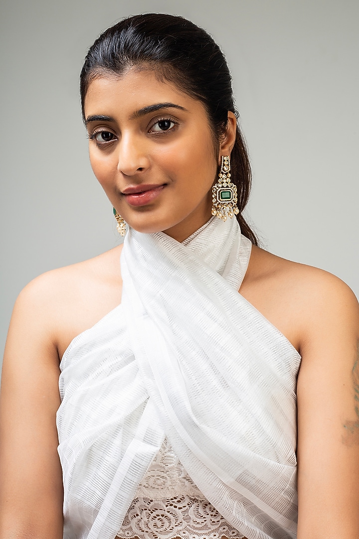 Gold Finish Green Kundan Polki Dangler Earrings by Zevar King at Pernia's Pop Up Shop
