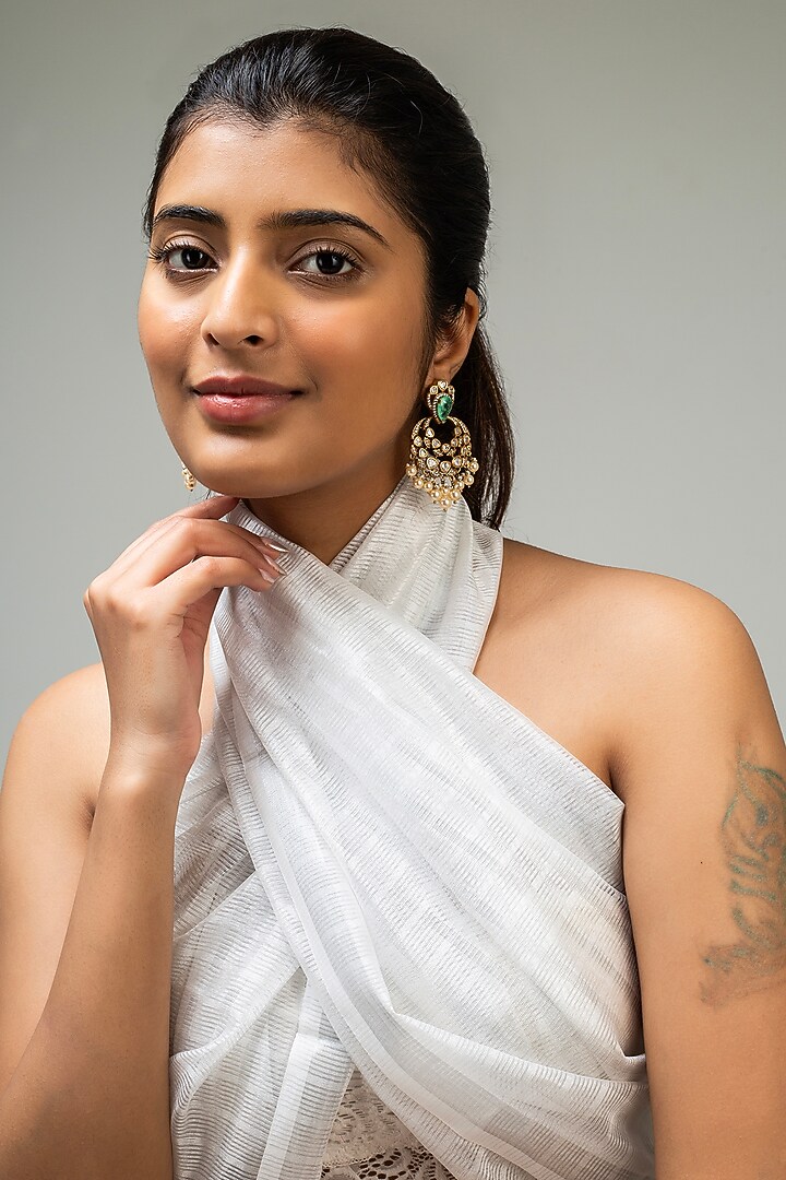 Gold Finish Green Kundan Polki Dangler Earrings by Zevar King at Pernia's Pop Up Shop