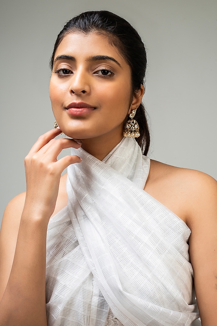 Gold Finish White Kundan Polki Dangler Earrings by Zevar King at Pernia's Pop Up Shop